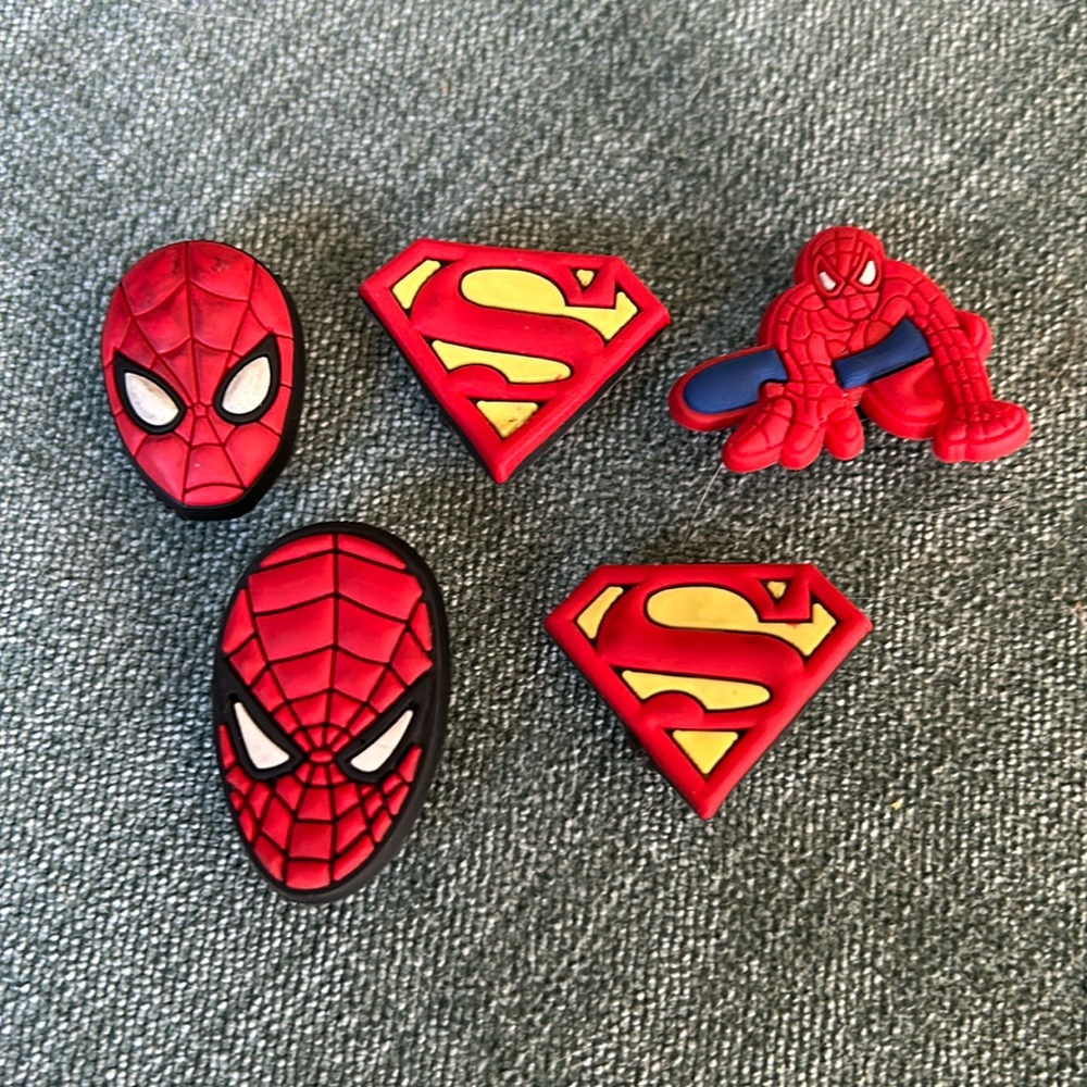 Spiderman and Superman croc jibbitz